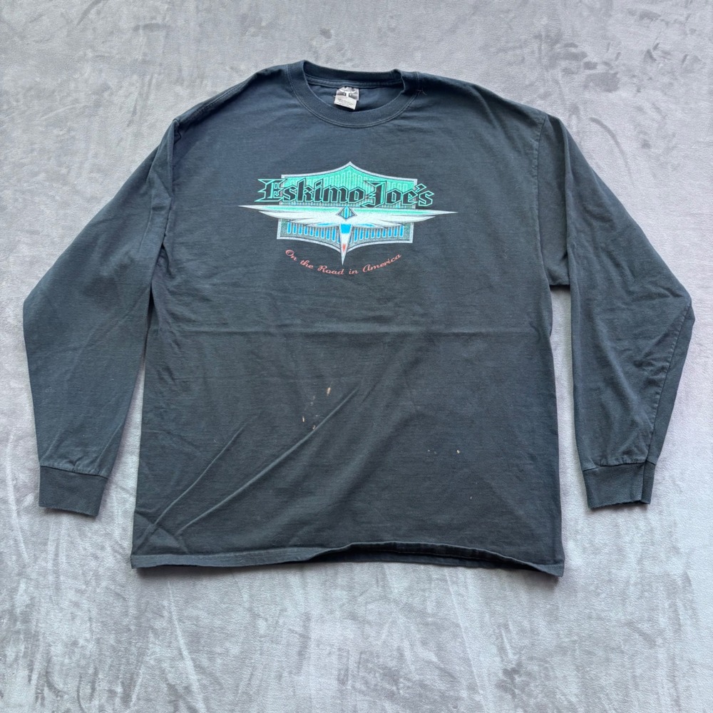 Vintage Eskimo Joes Long Sleeve T Shirt XL Black Biker Motorcycle Hanes Beefy-T